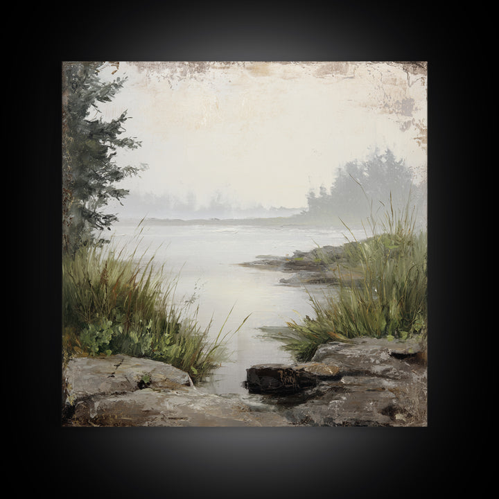 Misty Bridge Landscape Framed Canvas Print, Black and White Art, Modern Wall Art, Living Room Decor, Fine Art, Monochrome, BAW-1x1-43