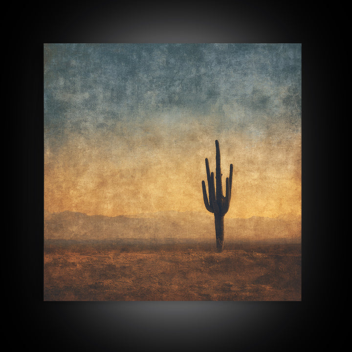 Monochrome Desert Cactus Silhouette Canvas Print, Black and White Art, Luxury Decor, Living Room Decor, Fine Art, Monochrome, BAW-1x1-45