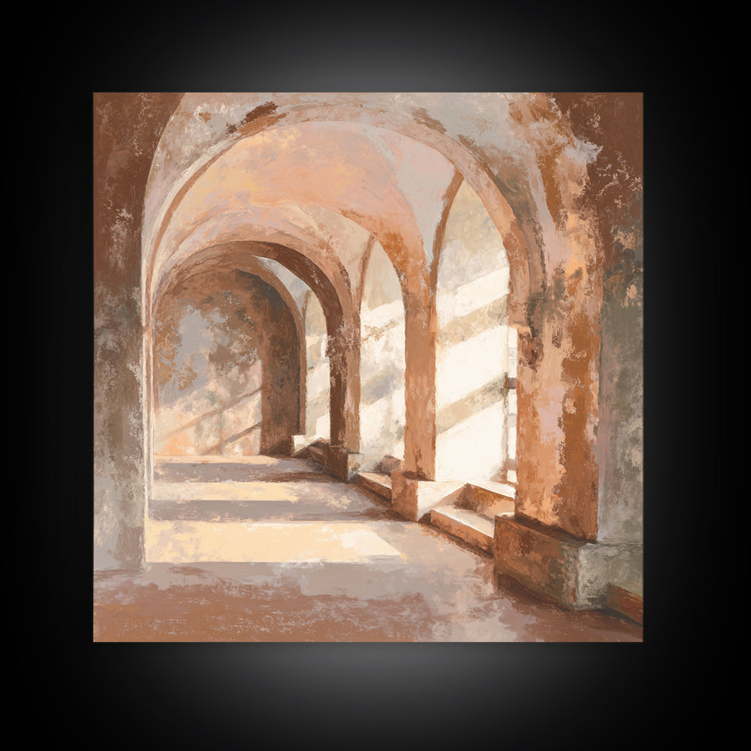 High Contrast Architectural Arches and Shadows Canvas Print, Black and White Art, Modern Art, Living Room Decor, Monochrome, BAW-1x1-51