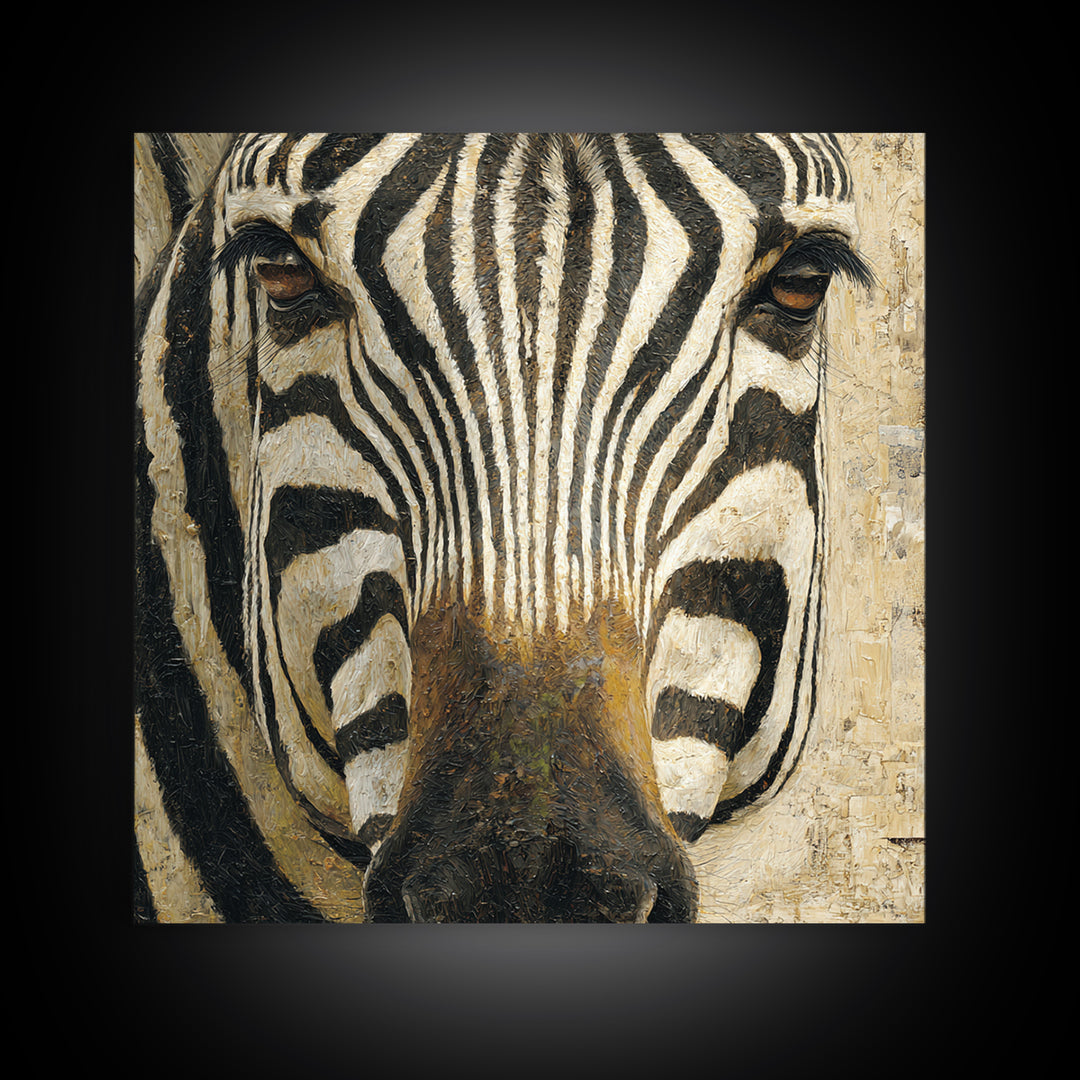 Zebra Stripe Closeup as Graphic Abstraction Canvas Print, Black and White Art, Living Room Decor, Monochrome, BAW-1x1-56