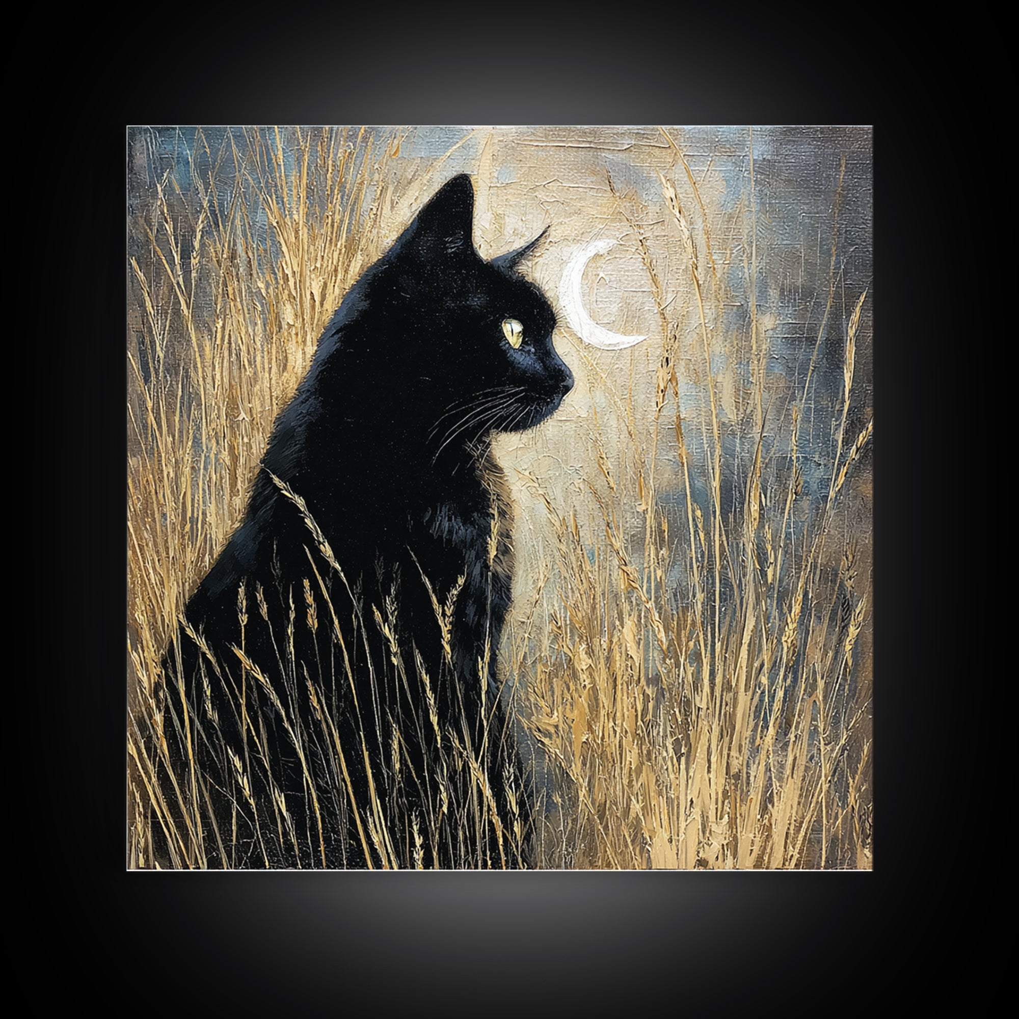 Black Cat Silhouette Framed Canvas Print, Black and White Art, Printable Art, Living Room Decor, Fine Art, Monochrome, BAW-1x1-64