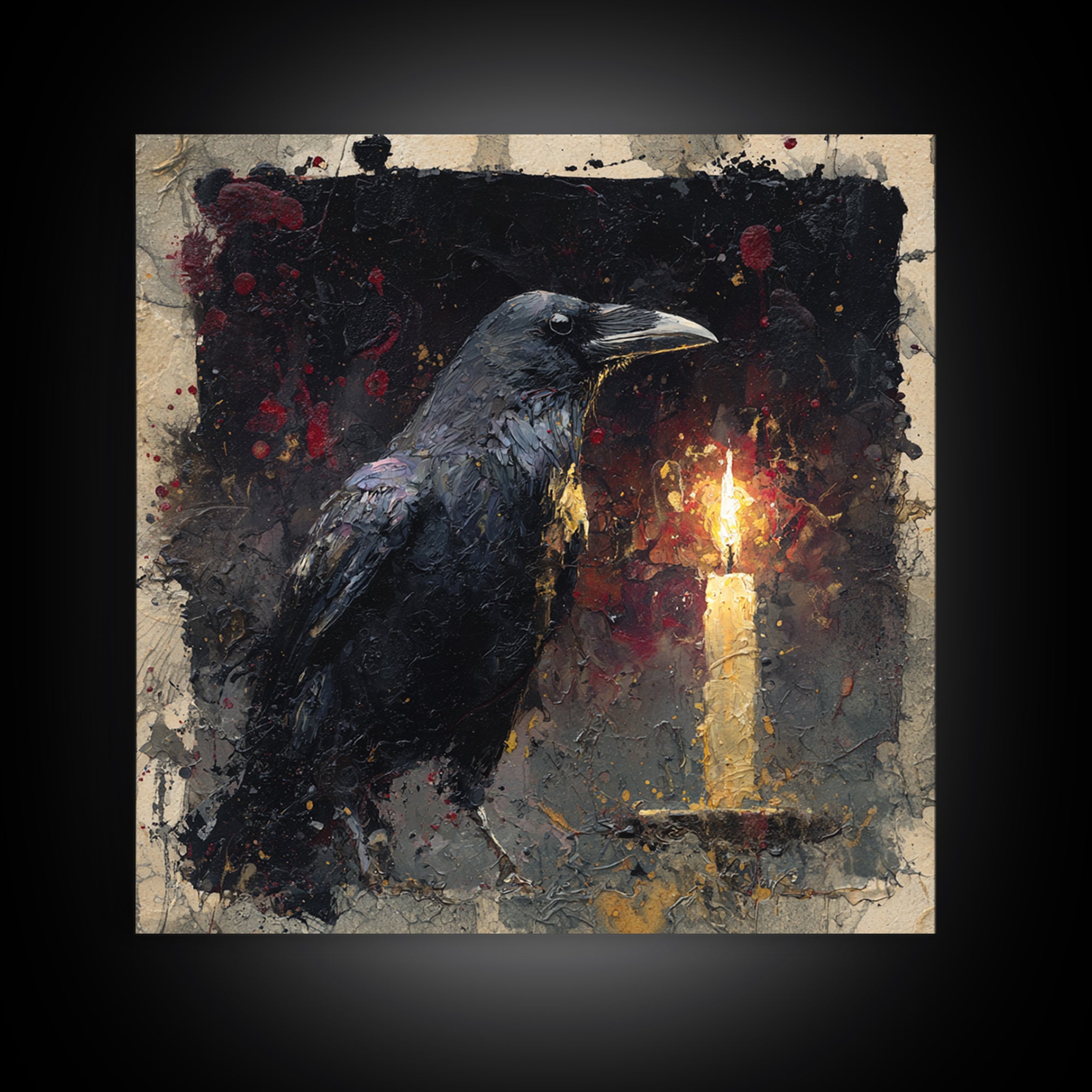 Ink Splatter Raven Composition Framed Canvas Print, Black and White Art, Canvas Print, Living Room Decor, Fine Art, Monochrome, BAW-1x1-68