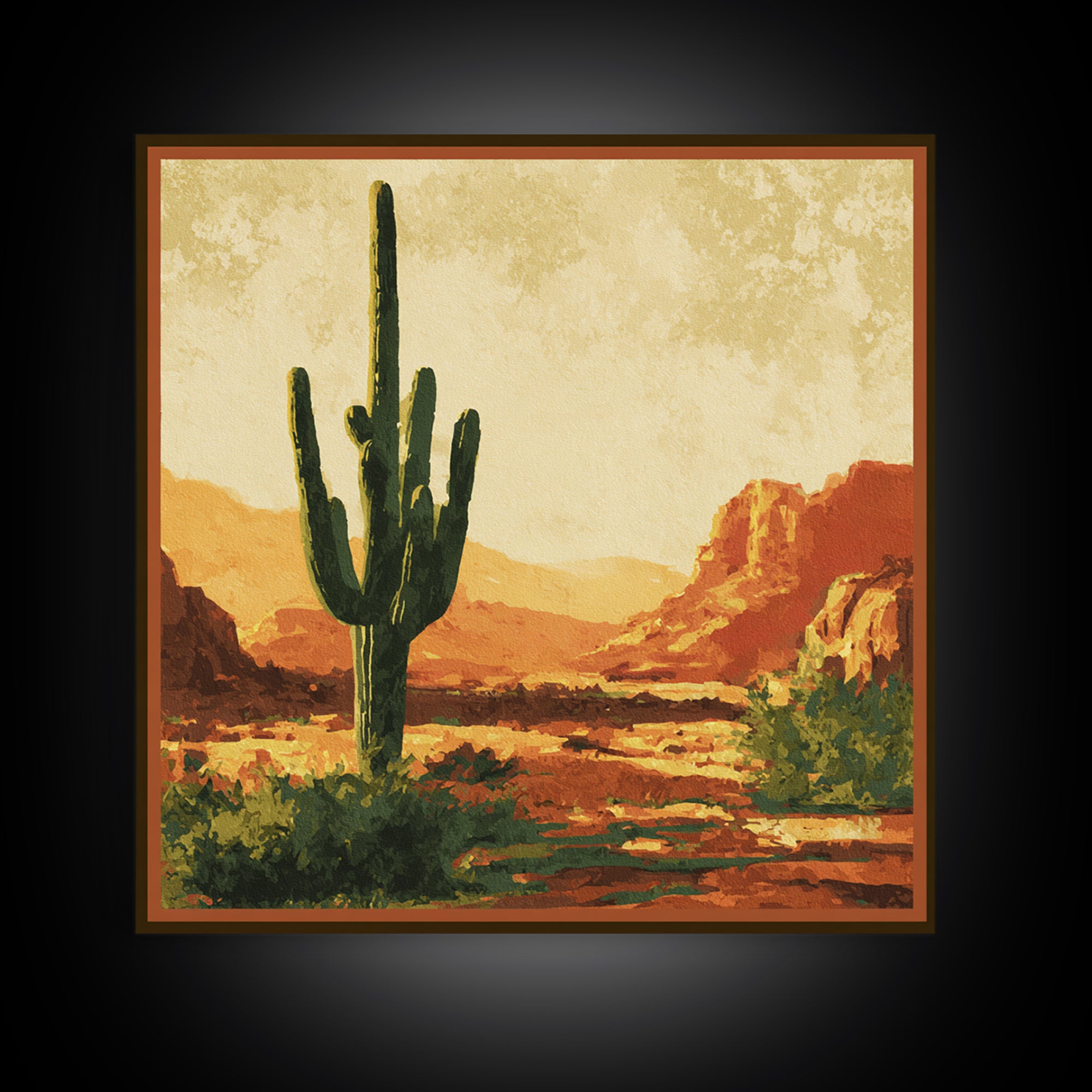 Monochrome Desert Cactus Silhouette Canvas Print, Black and White Art, Luxury Decor, Living Room Decor, Fine Art, Monochrome, BAW-1x1-69