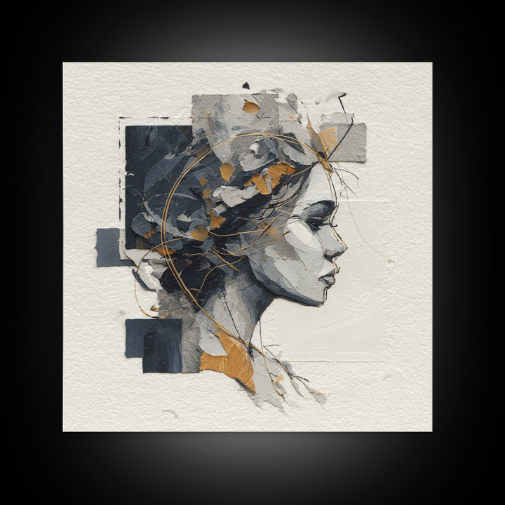Monochrome Female Profile Framed Canvas Print, Black and White Art, Home Decor, Living Room Decor, Abstract Art, Monochrome, BAW-1x1-73