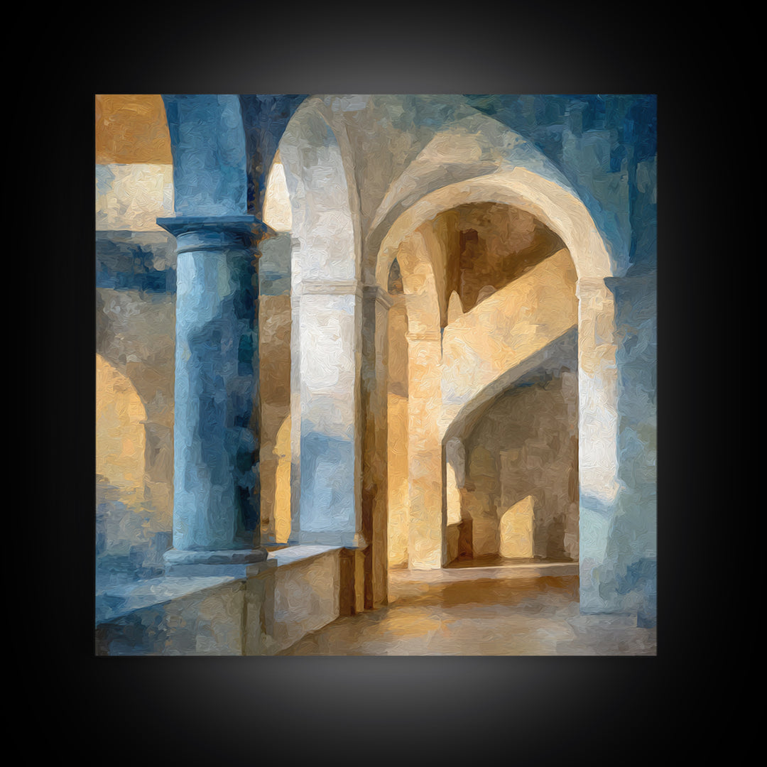 High Contrast Architectural Arches and Shadows Canvas Print, Black and White Art, Statement Artwork, Living Room Decor, BAW-1x1-75