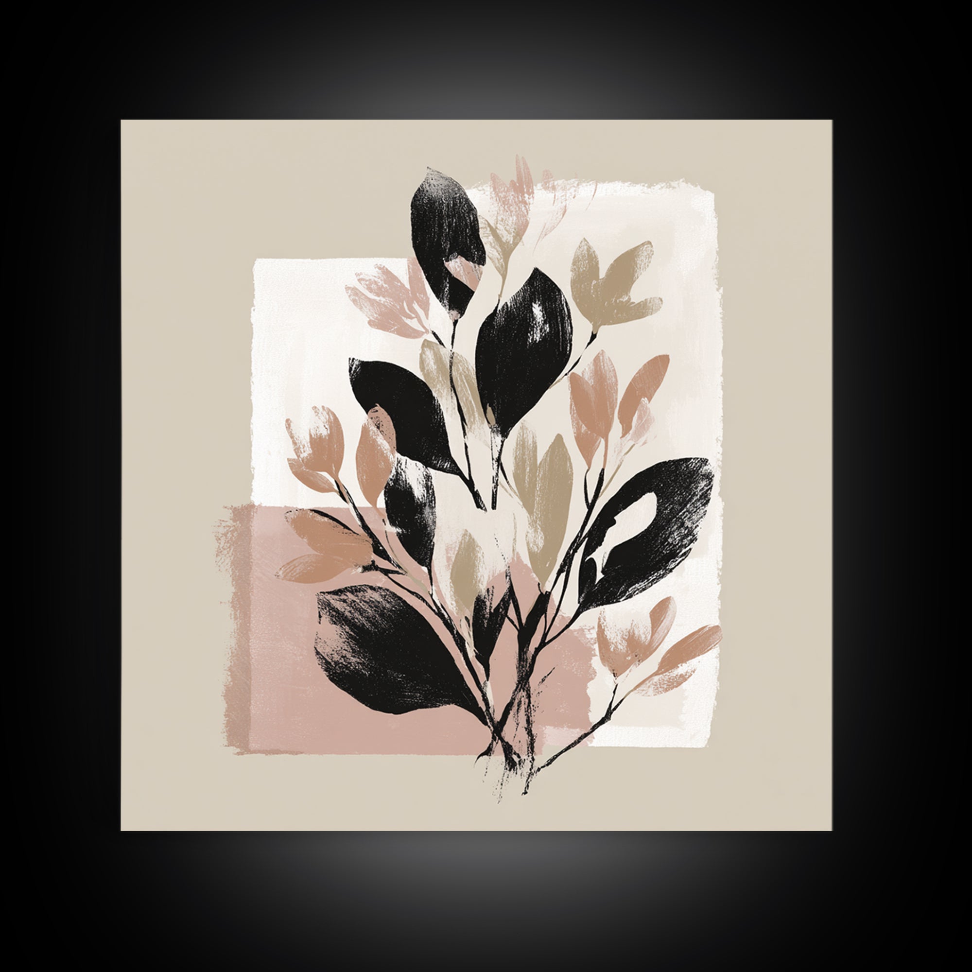 Minimal Botanical Branch Framed Canvas Print, Black and White Art, Statement Artwork, Living Room Decor, Fine Art, Monochrome, BAW-1x1-78