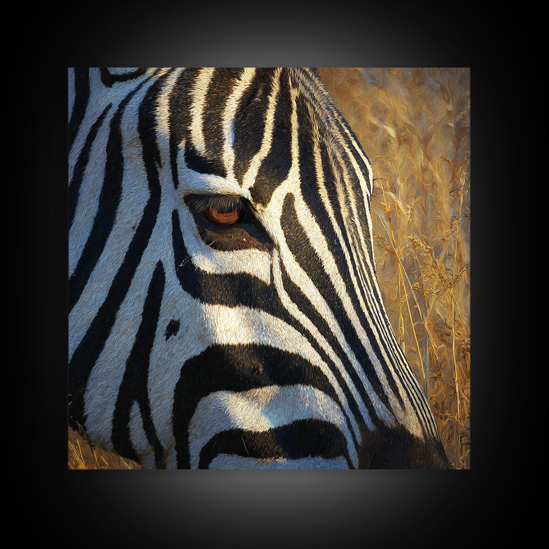 Zebra Stripe Closeup as Graphic Abstraction Framed Canvas Print, Black and White Art, Art Print, Living Room Decor, Monochrome, BAW-1x1-8