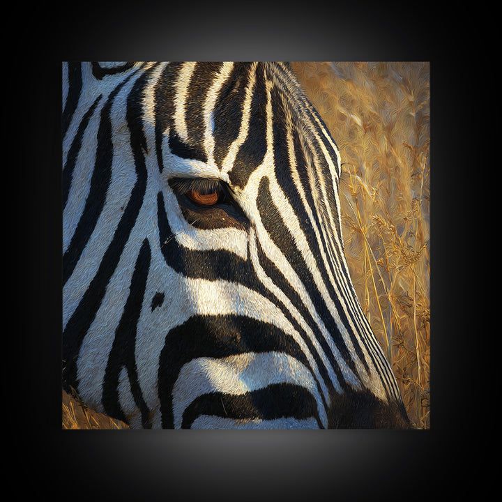 Zebra Stripe Closeup as Graphic Abstraction Framed Canvas Print, Black and White Art, Art Print, Living Room Decor, Monochrome, BAW-1x1-8