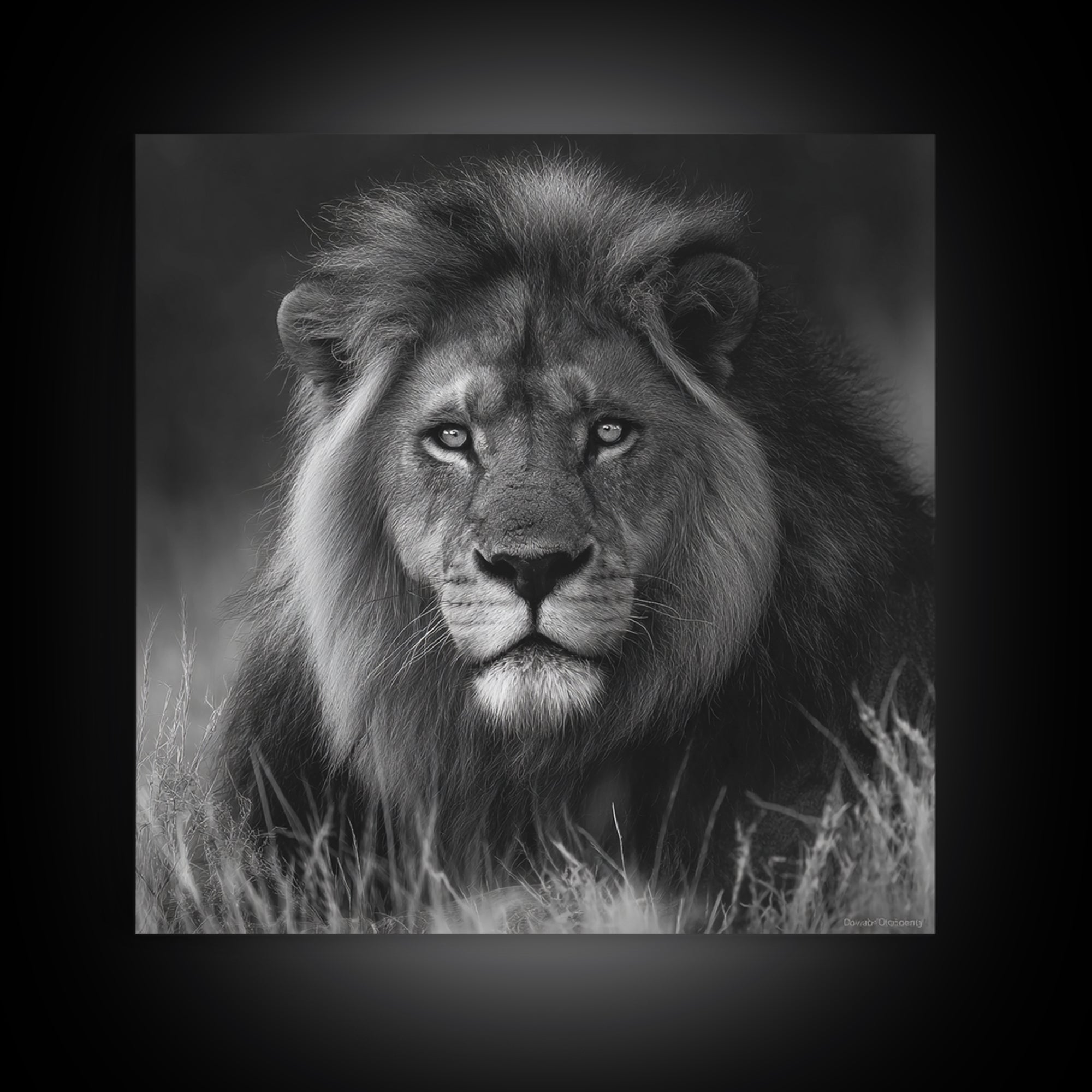 Dramatic Black and White Lion Portrait Canvas Print, Black and White Art, Contemporary Art, Living Room Decor, Monochrome, BAW-1x1-89