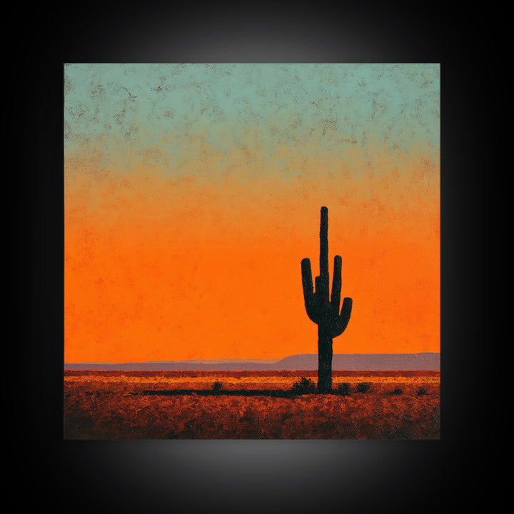 Monochrome Desert Cactus Silhouette Framed Canvas Print, Black and White Art, Wall Art, Living Room Decor, Fine Art, Monochrome, BAW-1x1-93