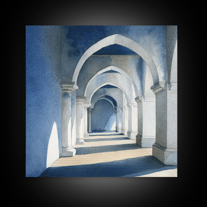 High Contrast Architectural Arches and Shadows Canvas Print, Black and White Art, Wall Decor, Living Room Decor, Monochrome, BAW-1x1-99