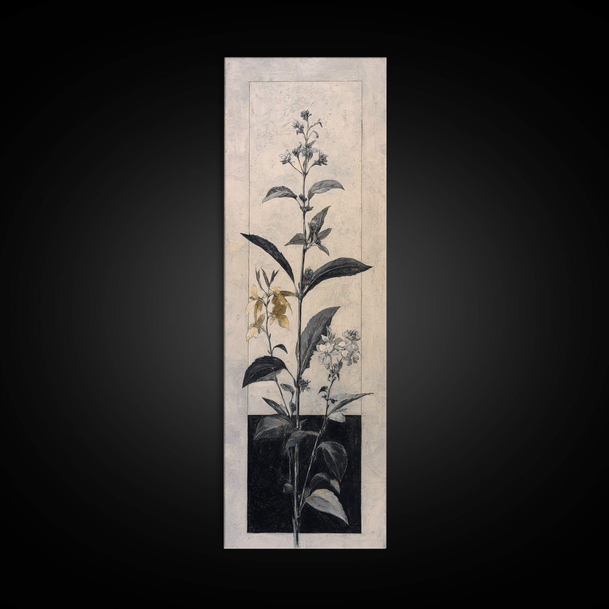 Black and White Botanical Specimen Plate Canvas Print, Black and White Art, Wood Wall Art, Living Room Decor, Monochrome, BAW-1x3-11