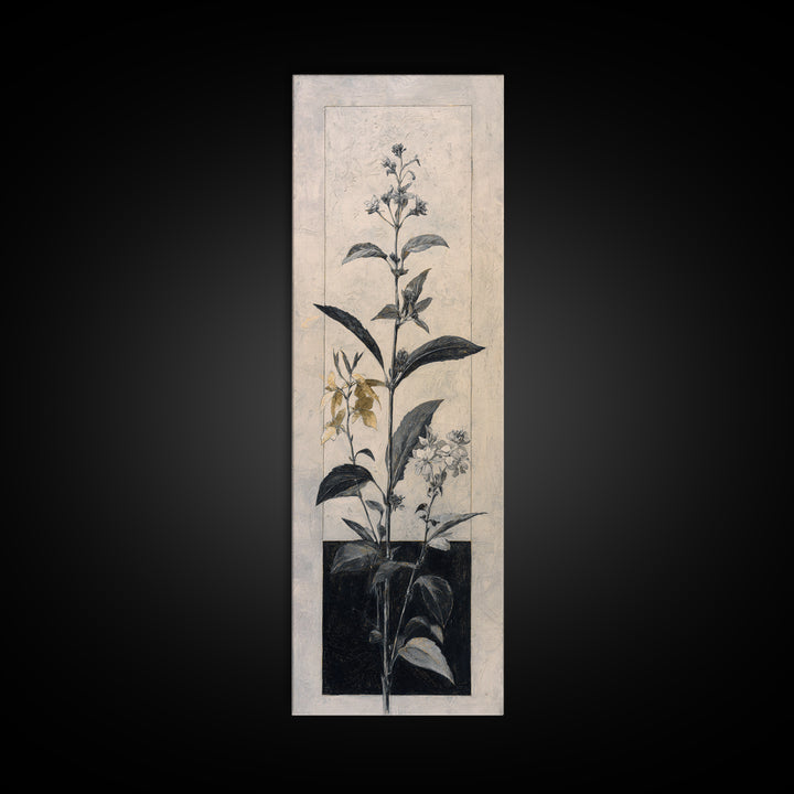 Black and White Botanical Specimen Plate Canvas Print, Black and White Art, Wood Wall Art, Living Room Decor, Monochrome, BAW-1x3-11