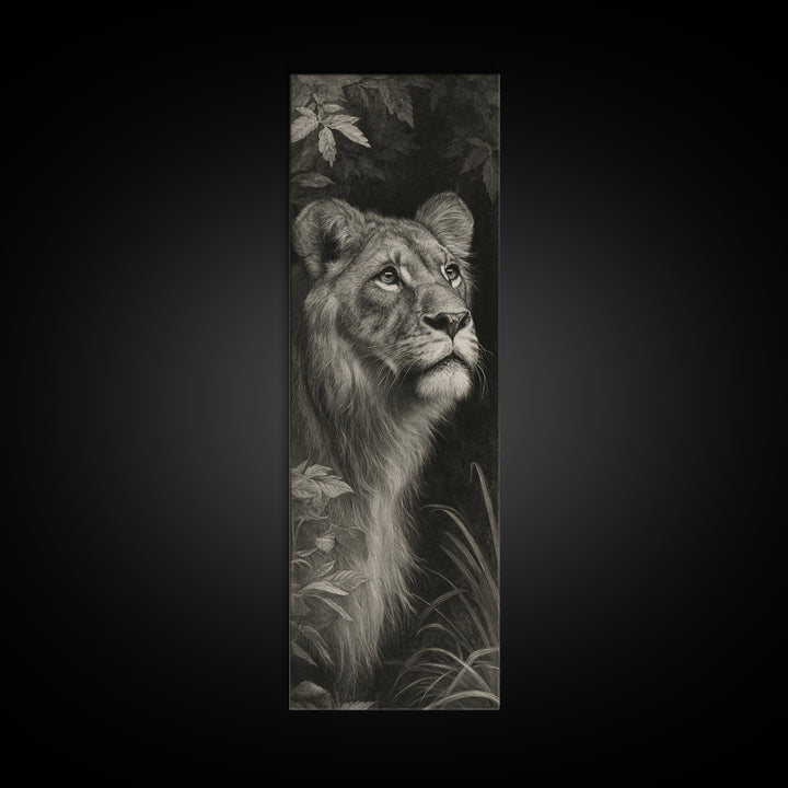 Dramatic Black and White Lion Portrait Canvas Print, Black and White Art, Textured Painting, Living Room Decor, Monochrome, BAW-1x3-29