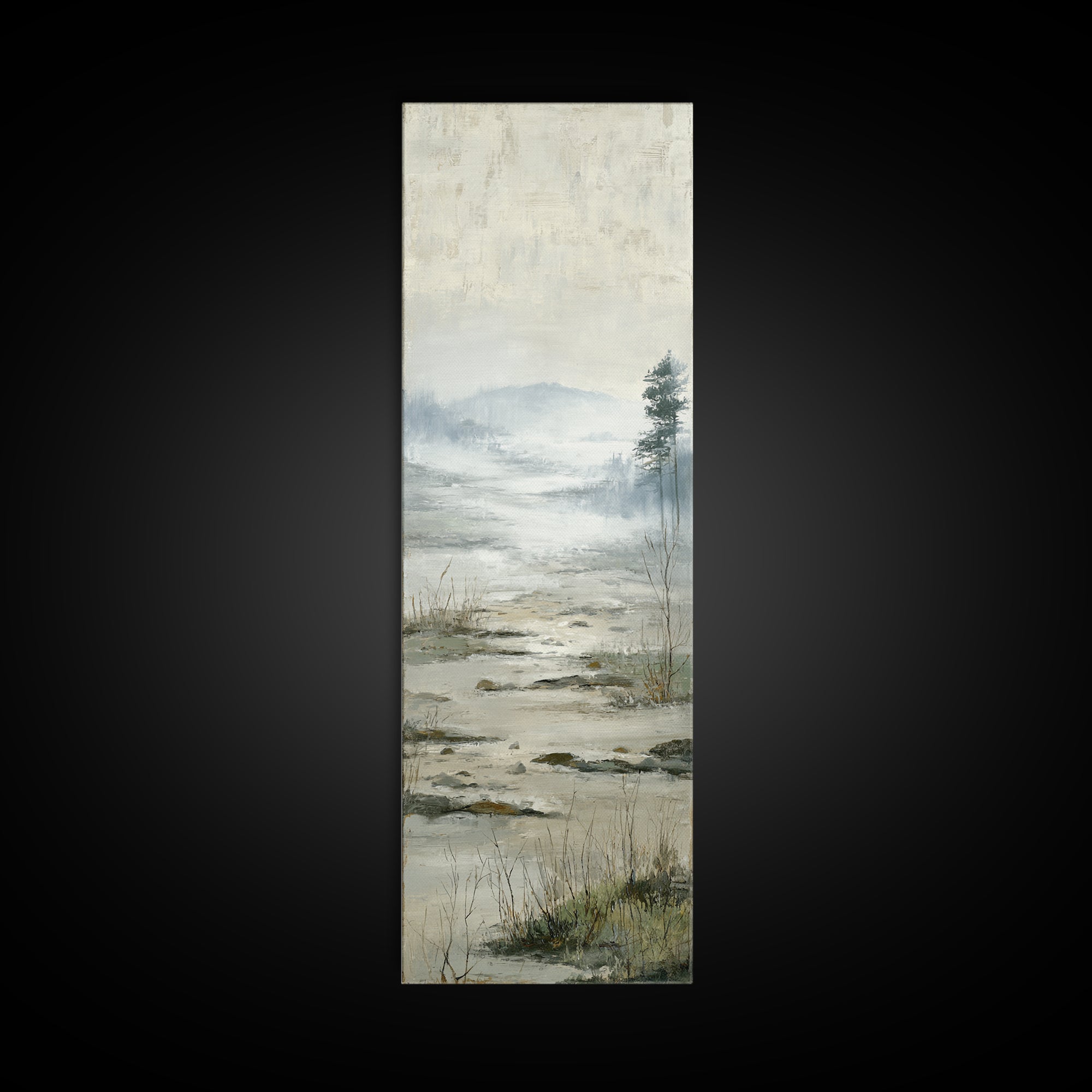 Misty Bridge Landscape Framed Canvas Print, Black and White Art, Abstract Art, Living Room Decor, Watercolor Art, Monochrome, BAW-1x3-31