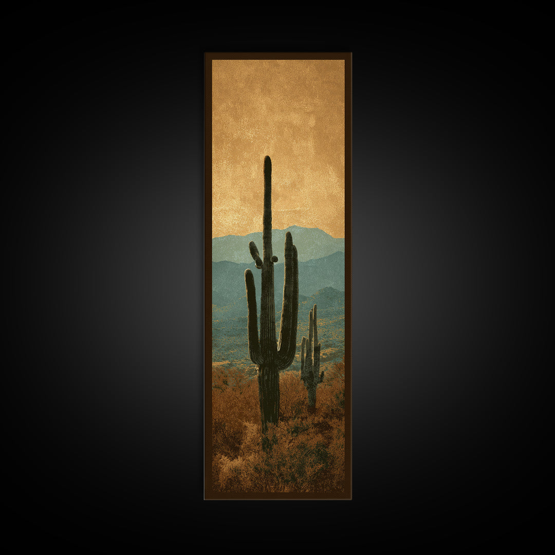 Monochrome Desert Cactus Silhouette Canvas Print, Black and White Art, Apartment Decor, Living Room Decor, Oil Painting, BAW-1x3-33
