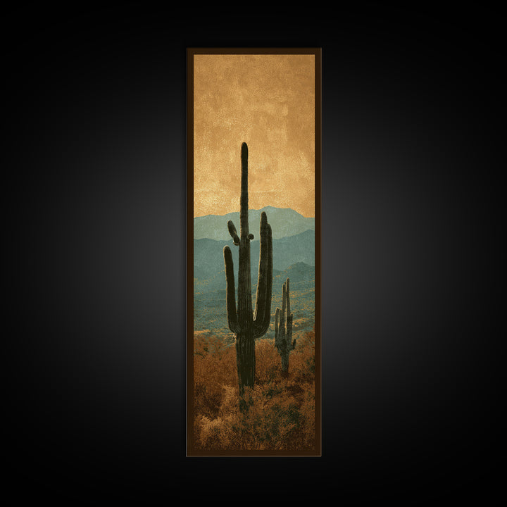 Monochrome Desert Cactus Silhouette Canvas Print, Black and White Art, Apartment Decor, Living Room Decor, Oil Painting, BAW-1x3-33