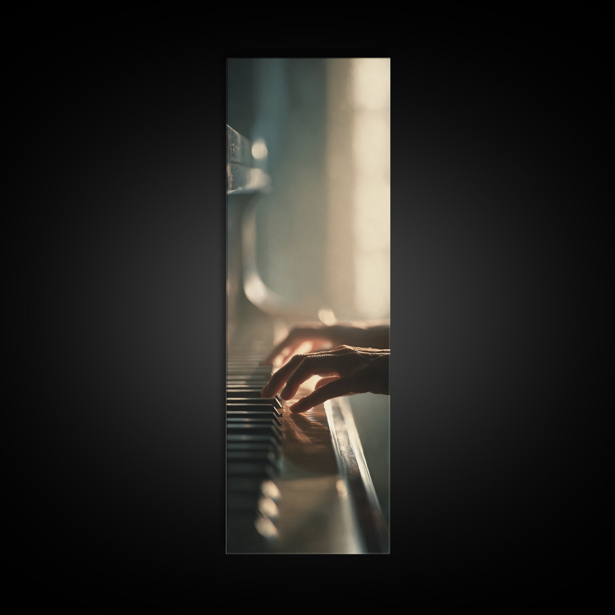 Piano Keys and Hands Framed Canvas Print, Black and White Art, Photo Prints, Living Room Decor, Watercolor Art, Monochrome, BAW-1x3-34