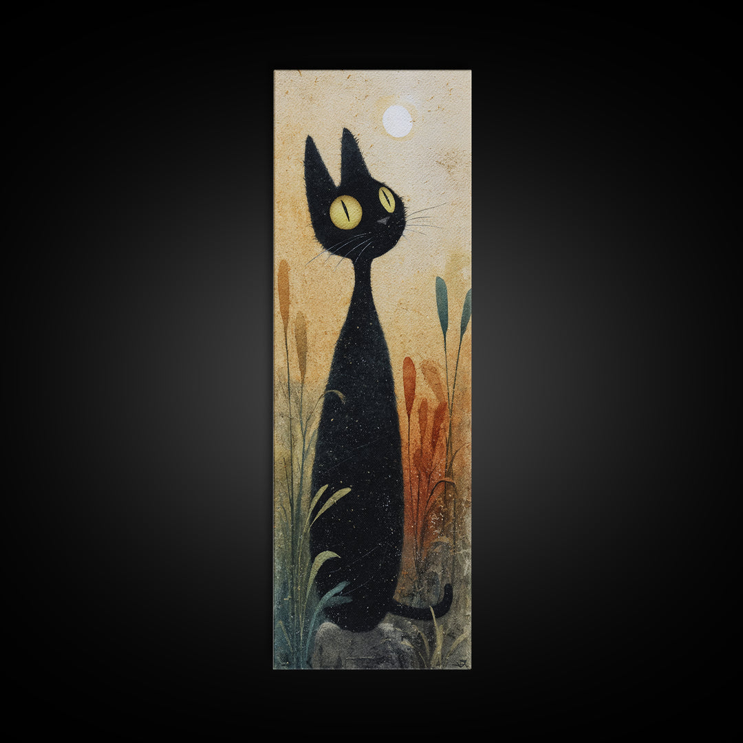 Black Cat Silhouette Framed Canvas Print, Black and White Art, Minimalist Decor, Living Room Decor, Fine Art, Monochrome, BAW-1x3-4