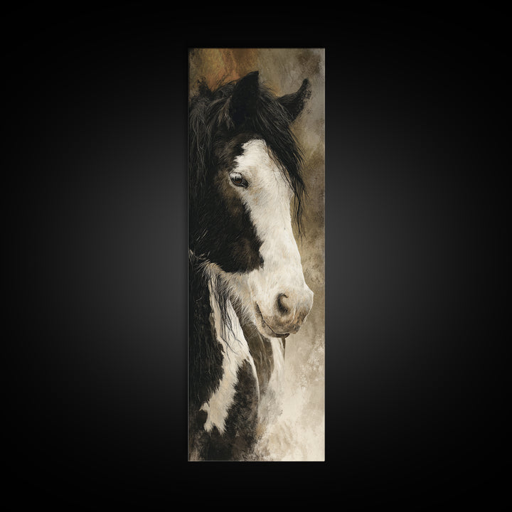 Black and White Wild Horse Portrait Canvas Print, Black and White Art, Photography Prints, Living Room Decor, Monochrome, BAW-1x3-41