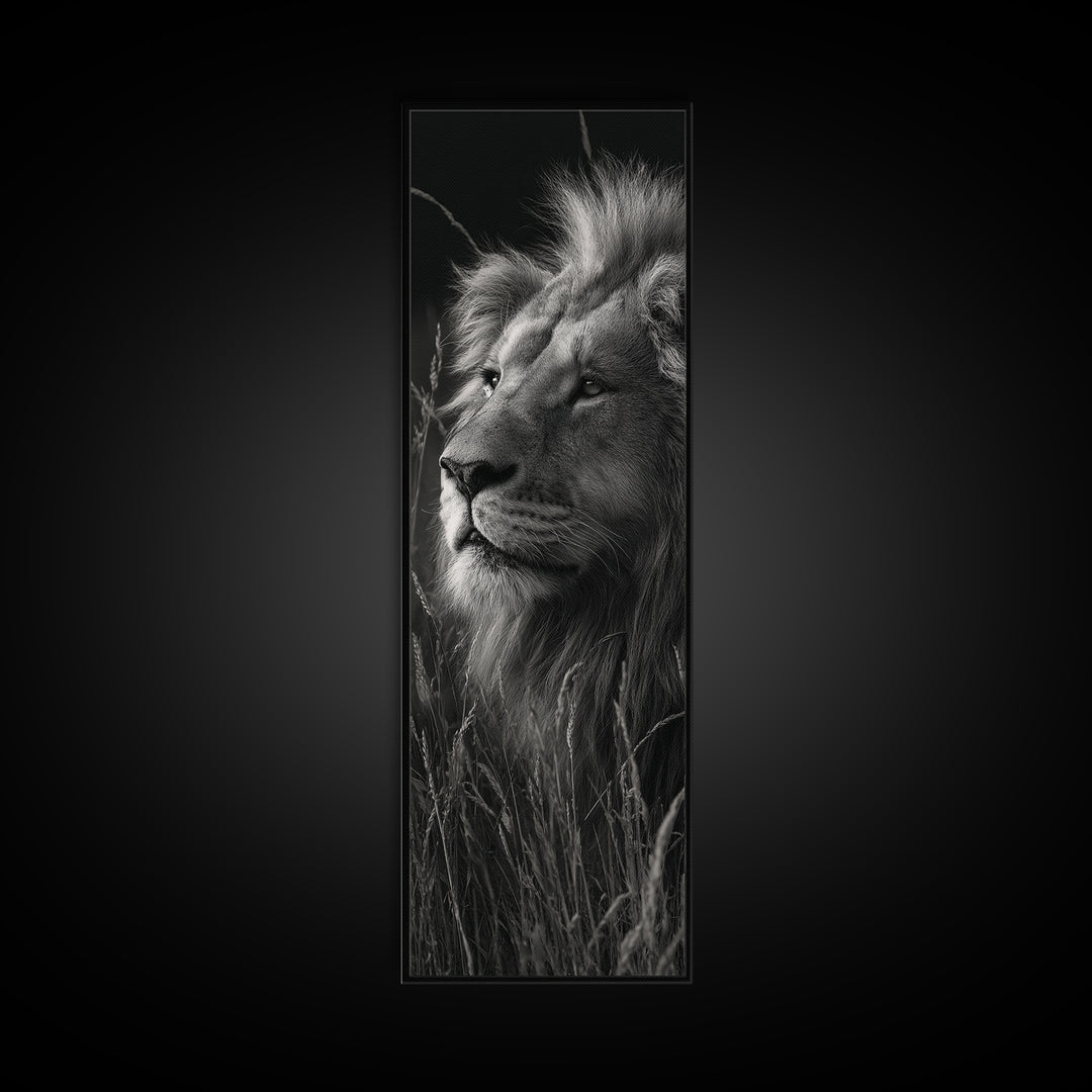 Dramatic Black and White Lion Portrait Canvas Print, Black and White Art, Fine Art Print, Living Room Decor, Oil Painting, BAW-1x3-5