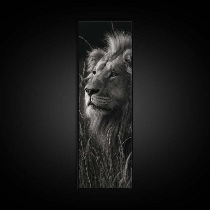 Dramatic Black and White Lion Portrait Canvas Print, Black and White Art, Fine Art Print, Living Room Decor, Oil Painting, BAW-1x3-5