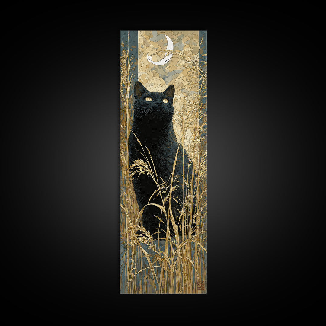 Black Cat Silhouette Framed Canvas Print, Black and White Art, Printable, Living Room Decor, Monochrome, Living Room Wall Art, BAW-1x3-52