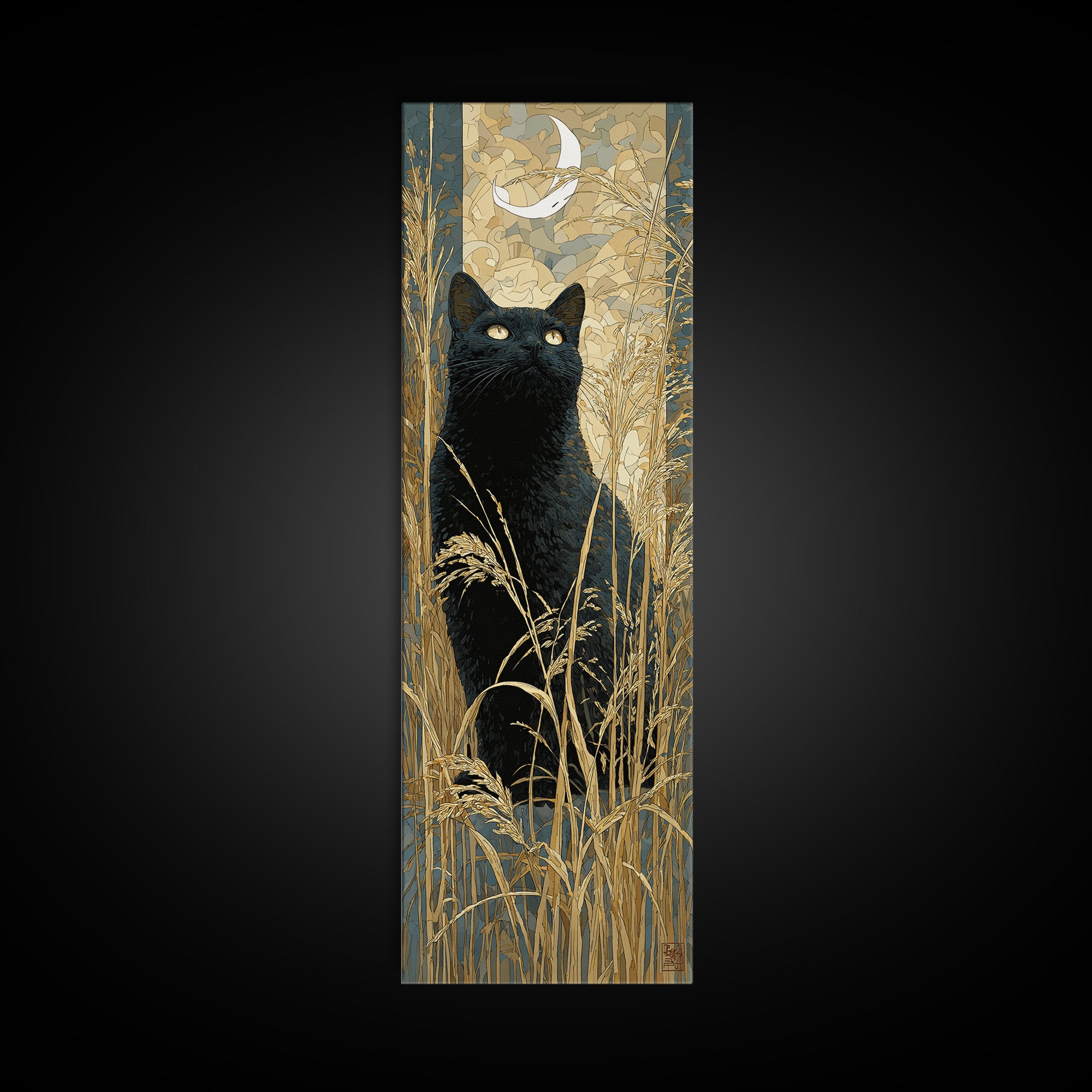 Black Cat Silhouette Framed Canvas Print, Black and White Art, Printable, Living Room Decor, Monochrome, Living Room Wall Art, BAW-1x3-52