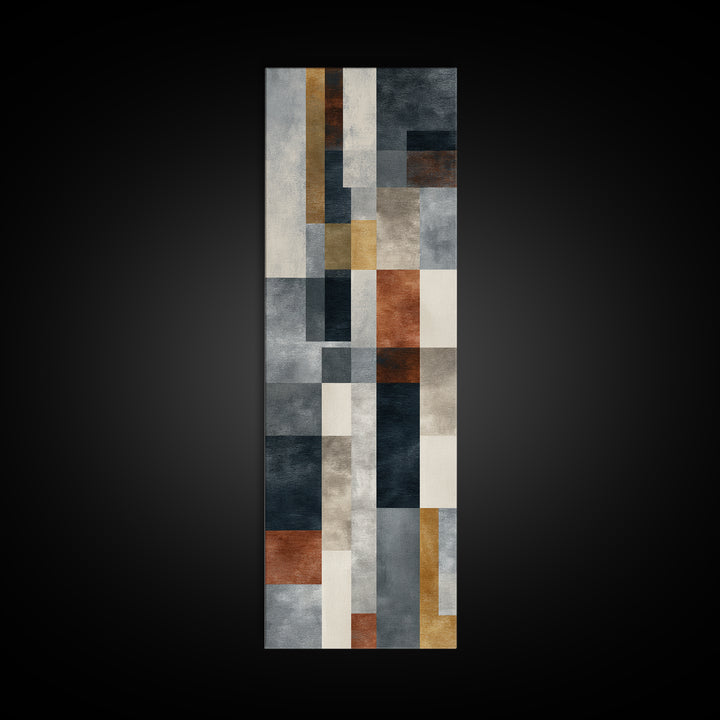 Geometric Bauhaus Grayscale Shapes Framed Canvas Print, Black and White Art, Modern Art, Living Room Decor, Abstract Art, BAW-1x3-54