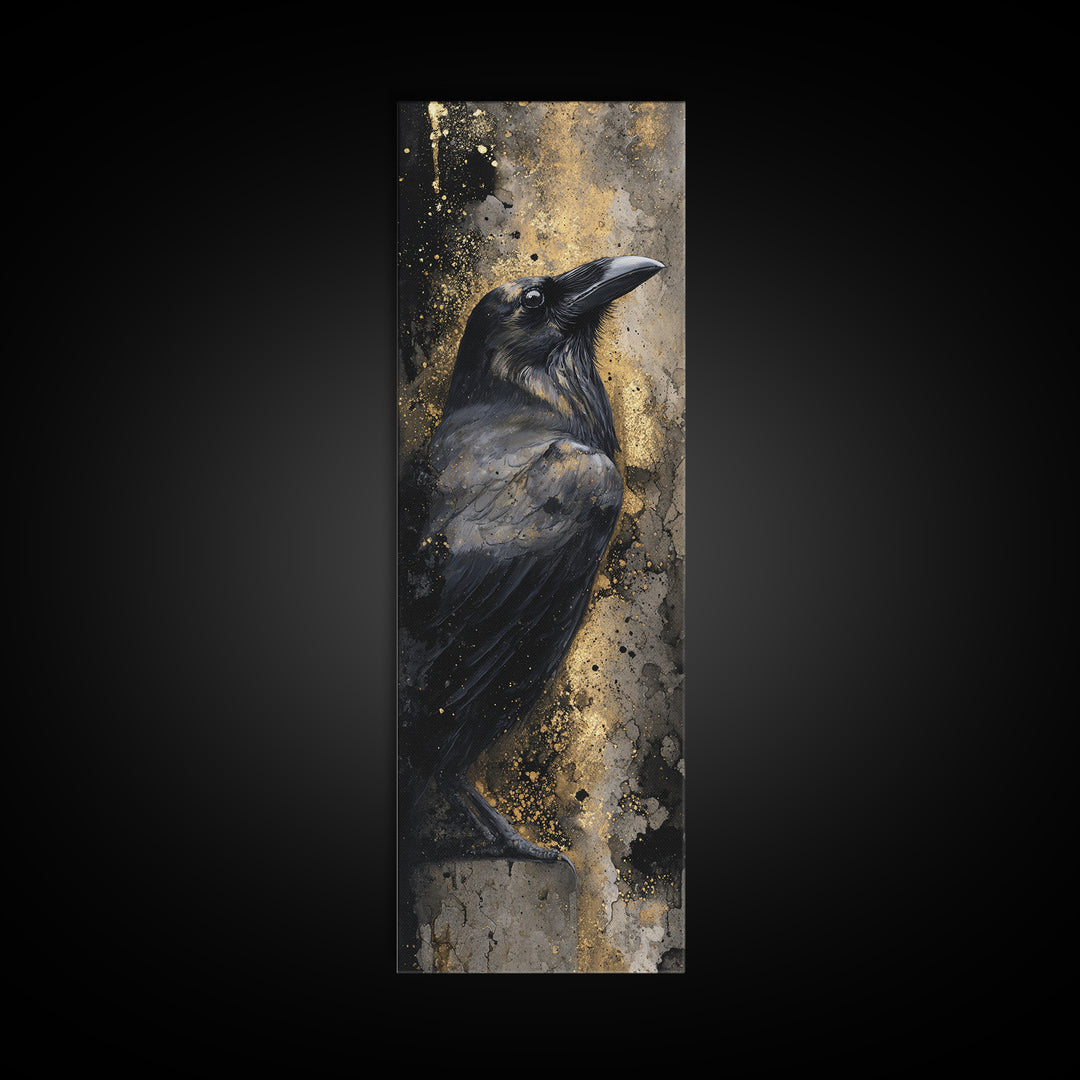 Ink Splatter Raven Composition Canvas Print, Black and White Art, Wood Wall Art, Living Room Decor, Fine Art, Monochrome, BAW-1x3-56
