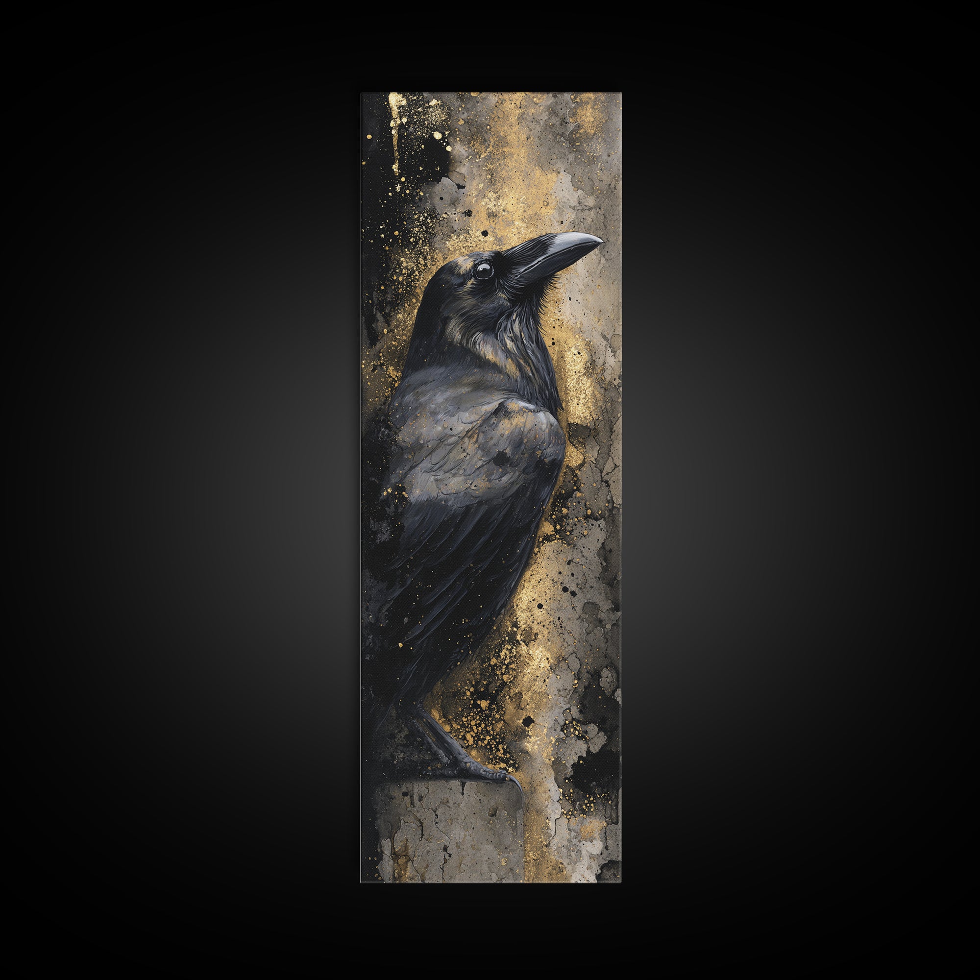 Ink Splatter Raven Composition Canvas Print, Black and White Art, Wood Wall Art, Living Room Decor, Fine Art, Monochrome, BAW-1x3-56