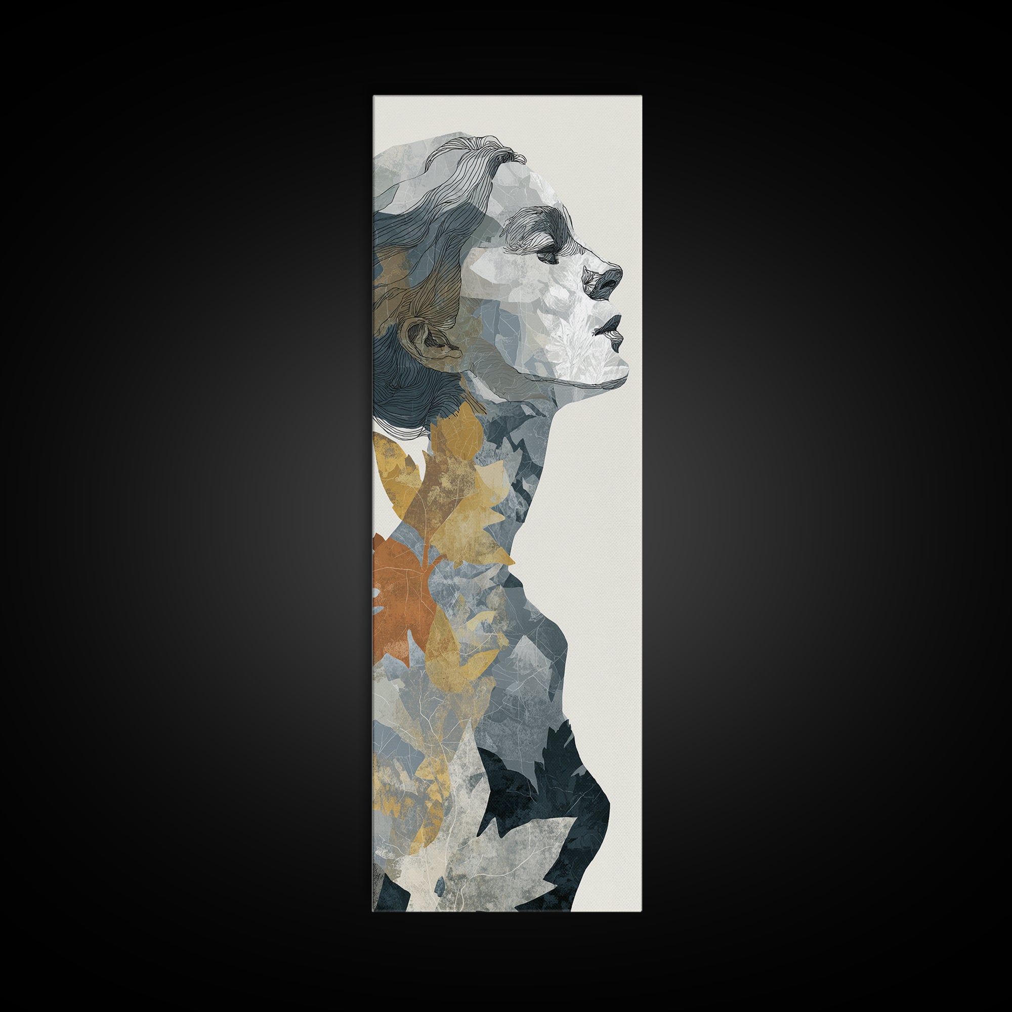 Monochrome Female Profile Framed Canvas Print, Black and White Art, Digital Prints, Living Room Decor, Abstract Art, Monochrome, BAW-1x3-61