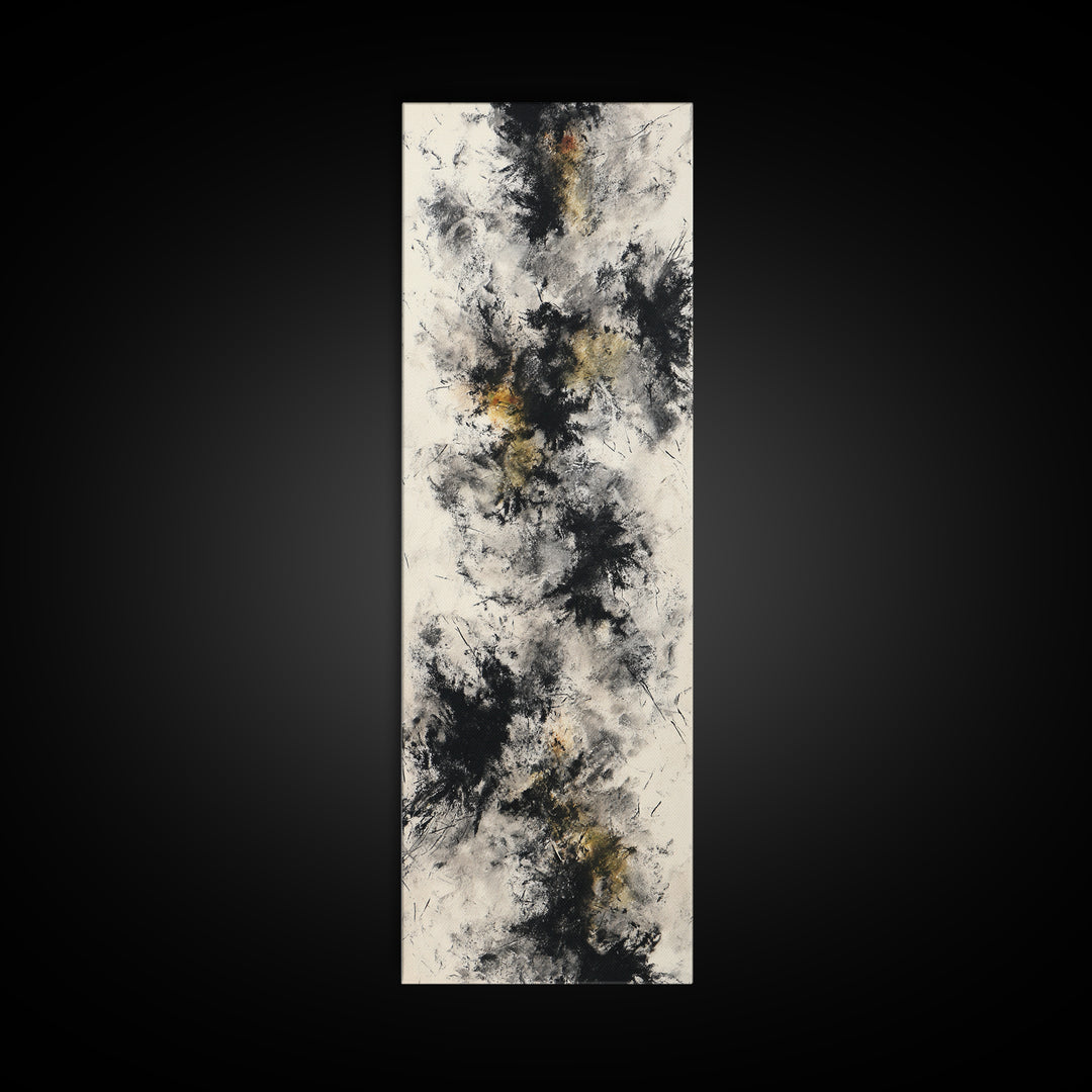 Abstract Charcoal Gestures on White Paper Canvas Print, Black and White Art, Printable Art, Living Room Decor, Monochrome, BAW-1x3-64