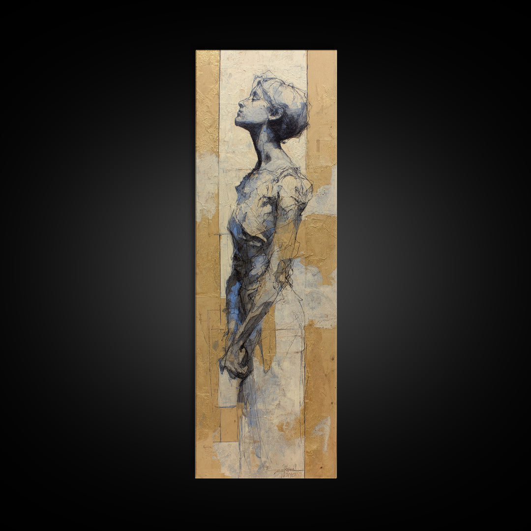 Classic Nude Figure Sketch Framed Canvas Print, Black and White Art, Wall Art, Living Room Decor, Oil Painting, Monochrome, BAW-1x3-69