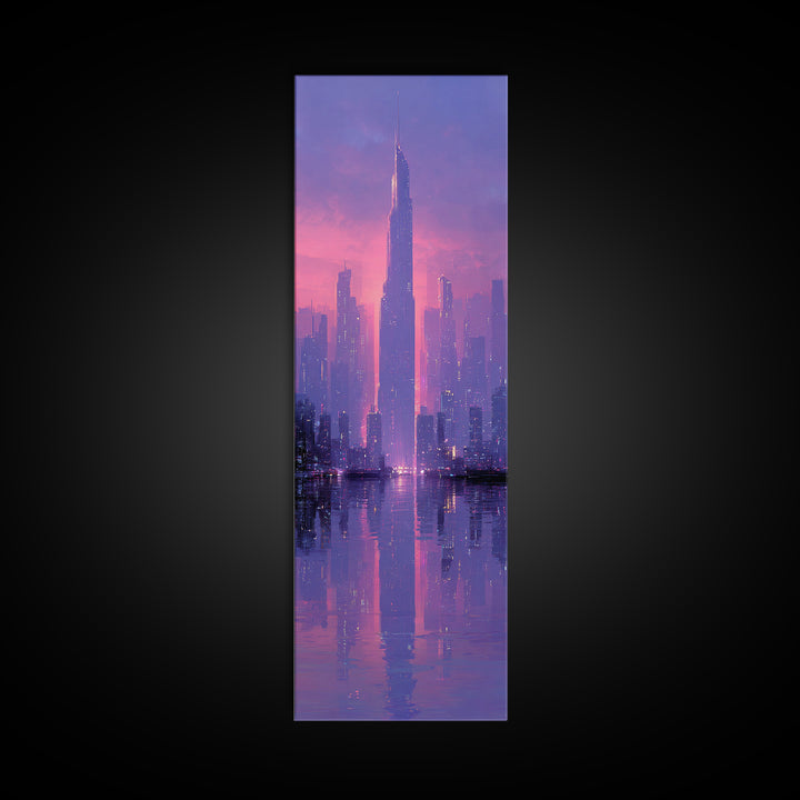 Monochrome City Skyline Reflected Framed Canvas Print, Black and White Art, Gallery Decor, Living Room Decor, Monochrome, BAW-1x3-71