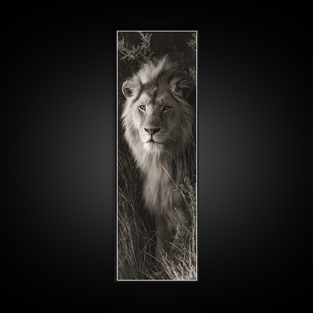 Dramatic Black and White Lion Portrait Canvas Print, Black and White Art, Art, Living Room Decor, Fine Art, Monochrome, BAW-1x3-77