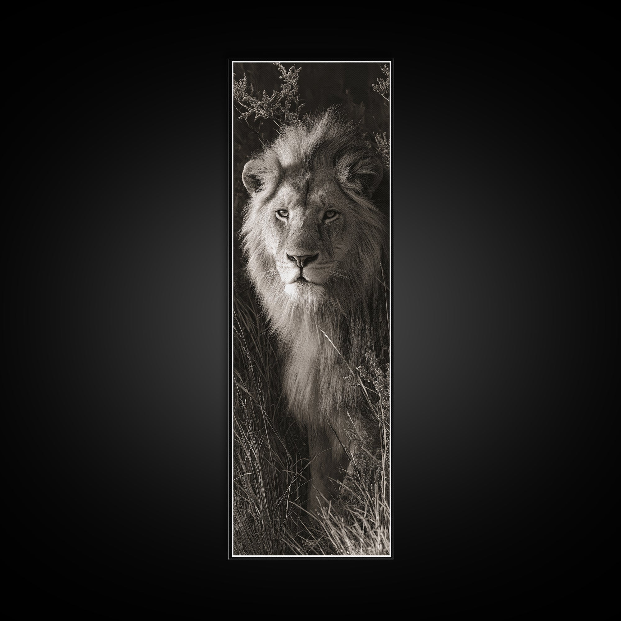 Dramatic Black and White Lion Portrait Canvas Print, Black and White Art, Art, Living Room Decor, Fine Art, Monochrome, BAW-1x3-77