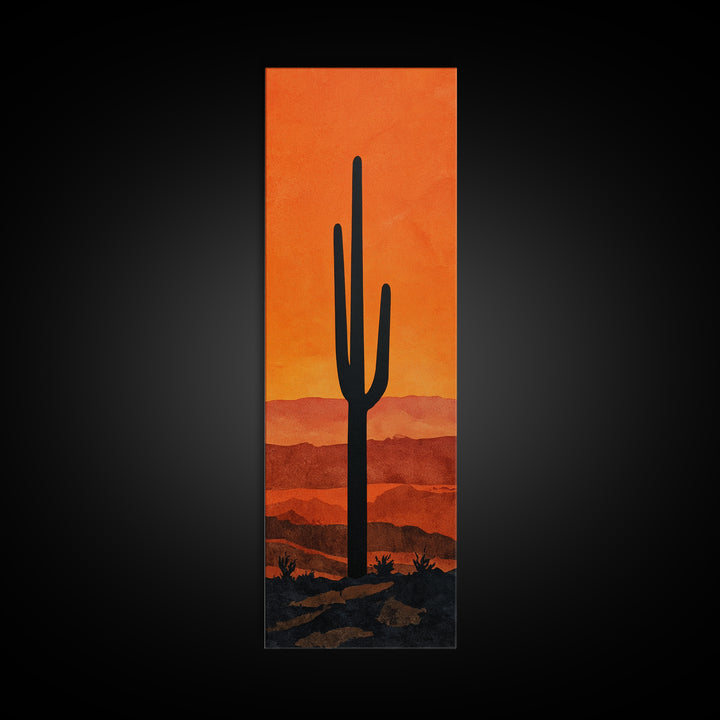 Monochrome Desert Cactus Silhouette Canvas Print, Black and White Art, Abstract Wall Art, Living Room Decor, Watercolor Art, BAW-1x3-81