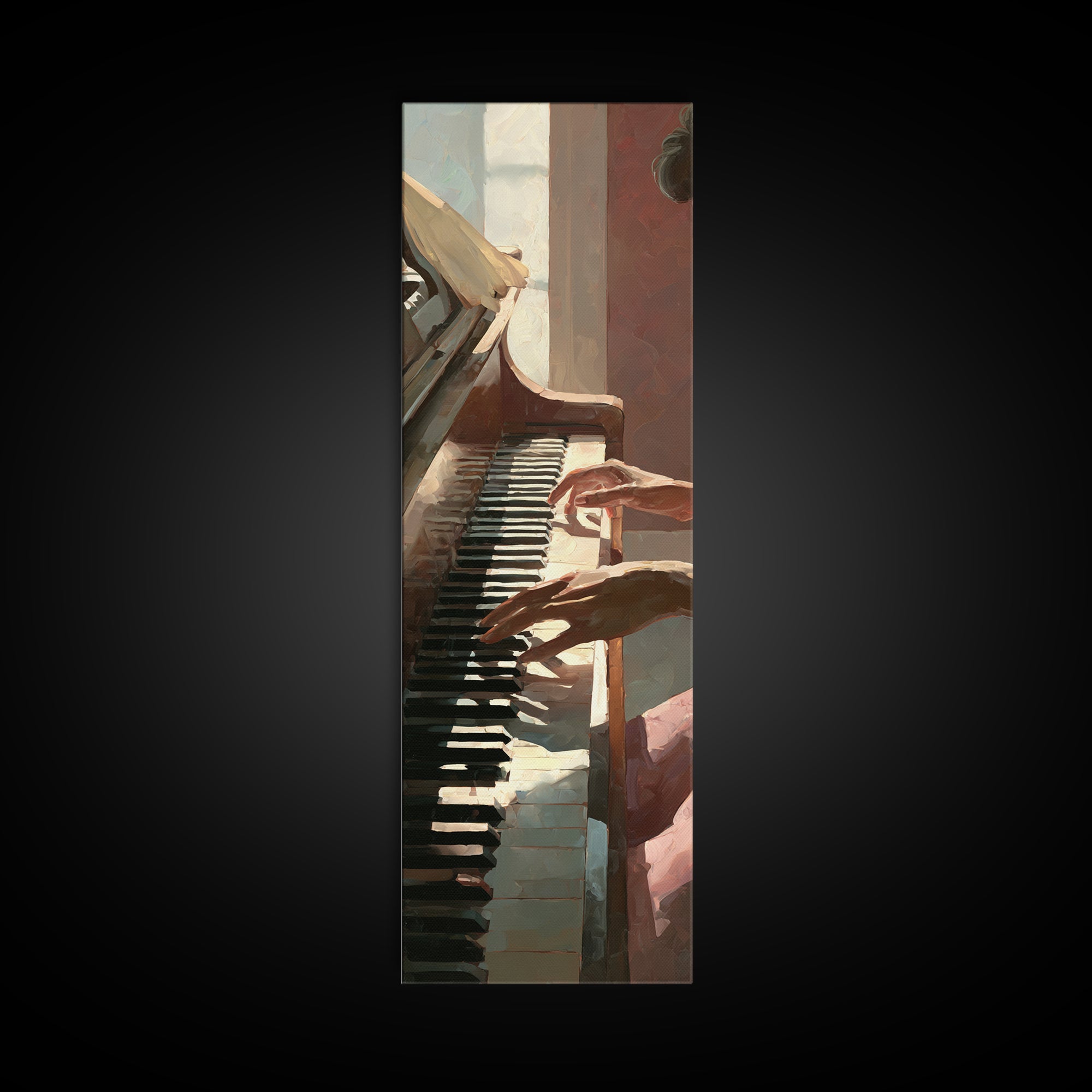 Piano Keys and Hands Canvas Print, Black and White Art, Boho Decor, Living Room Decor, Oil Painting, Monochrome, BAW-1x3-82