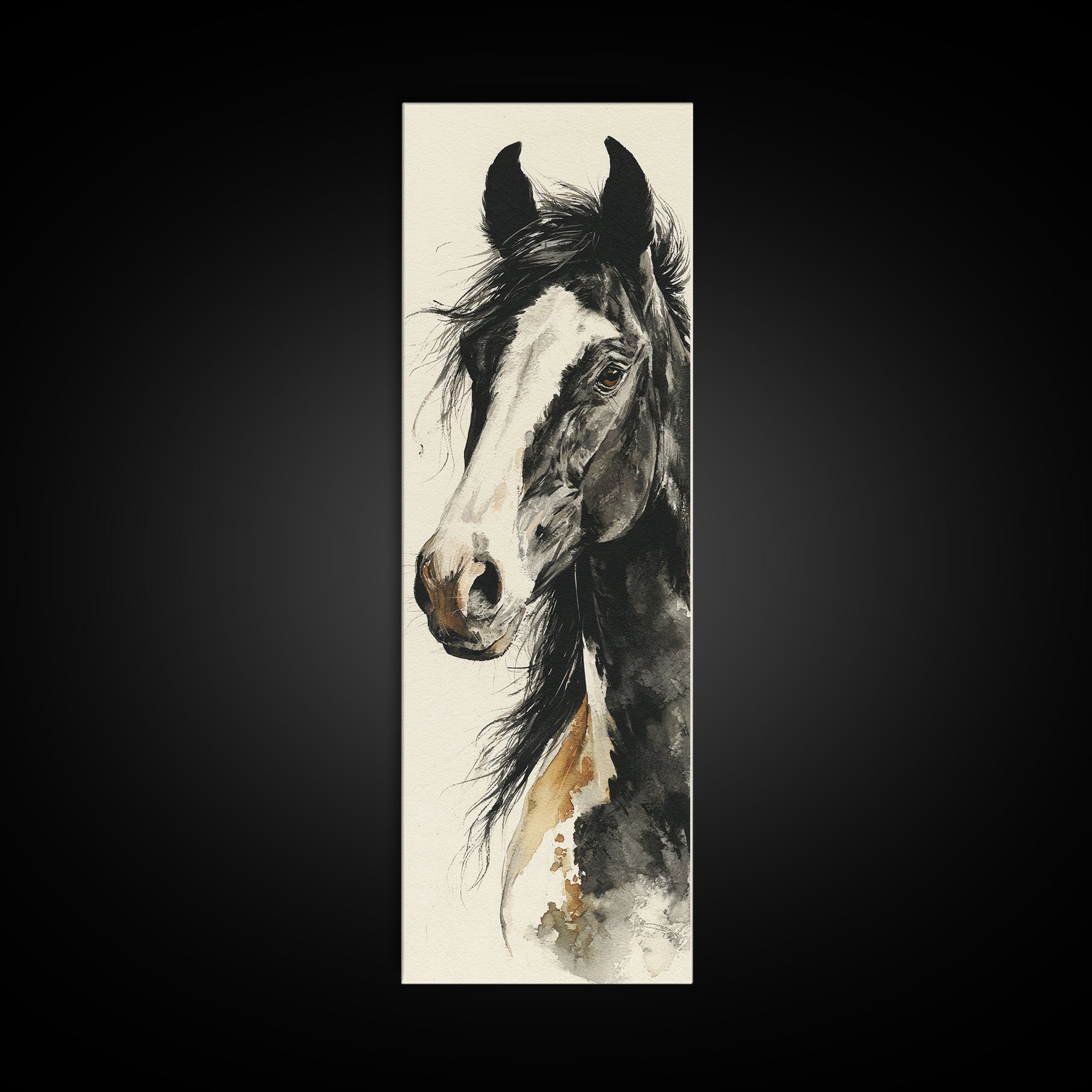 Black and White Wild Horse Portrait Canvas Print, Black and White Art, Cabin Decor, Living Room Decor, Fine Art, Monochrome, BAW-1x3-89