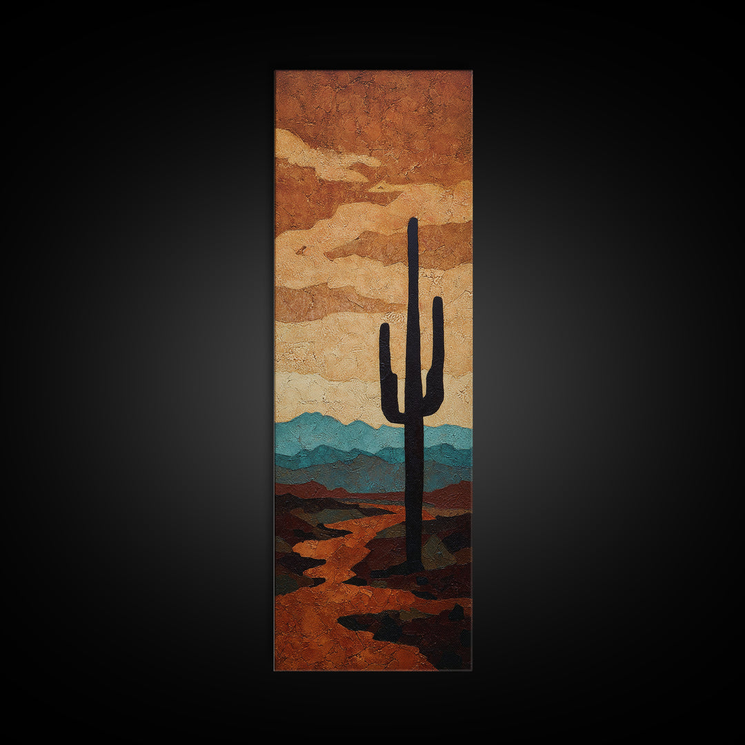 Monochrome Desert Cactus Silhouette Canvas Print, Black and White Art, Luxury Decor, Living Room Decor, Fine Art, Monochrome, BAW-1x3-9