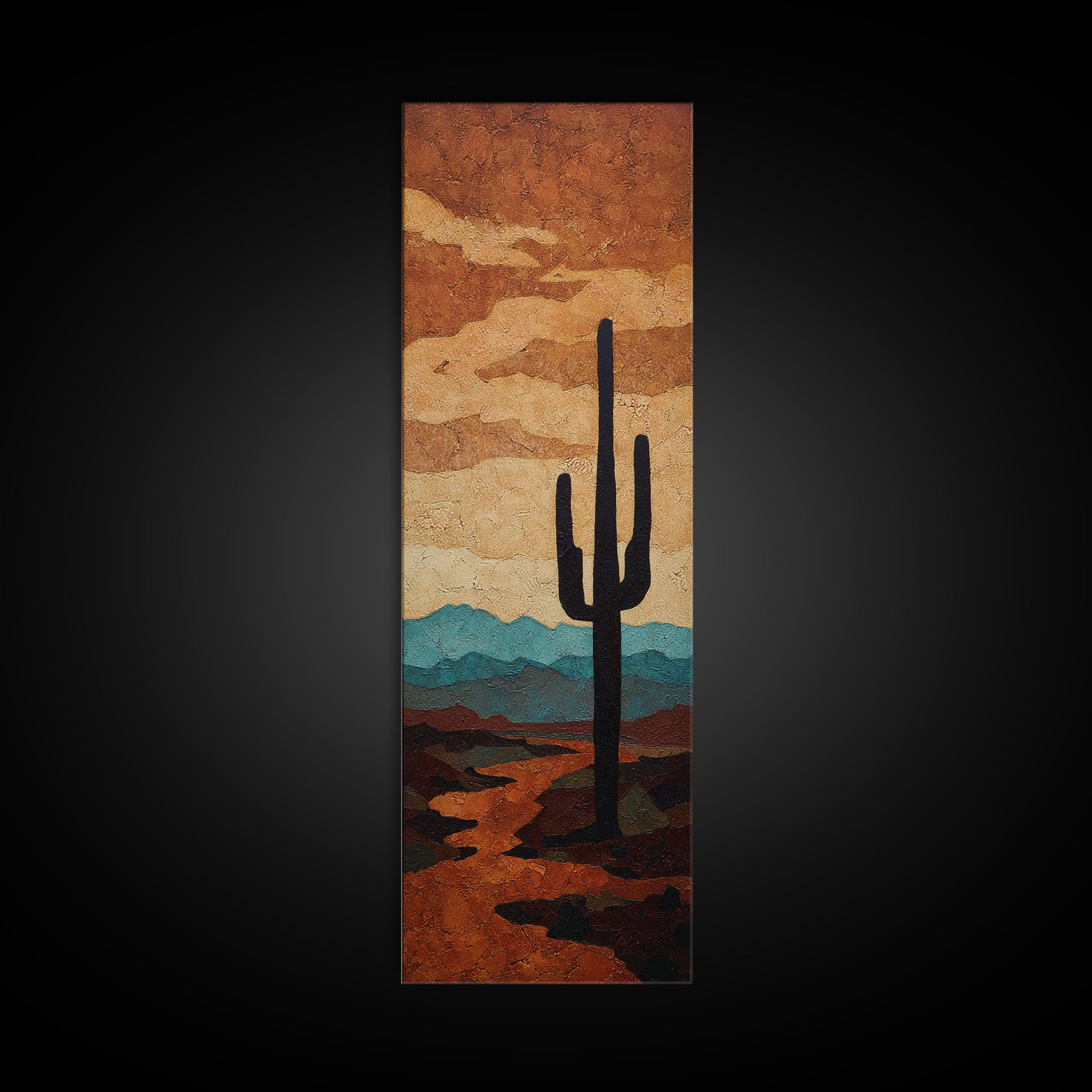 Monochrome Desert Cactus Silhouette Canvas Print, Black and White Art, Luxury Decor, Living Room Decor, Fine Art, Monochrome, BAW-1x3-9
