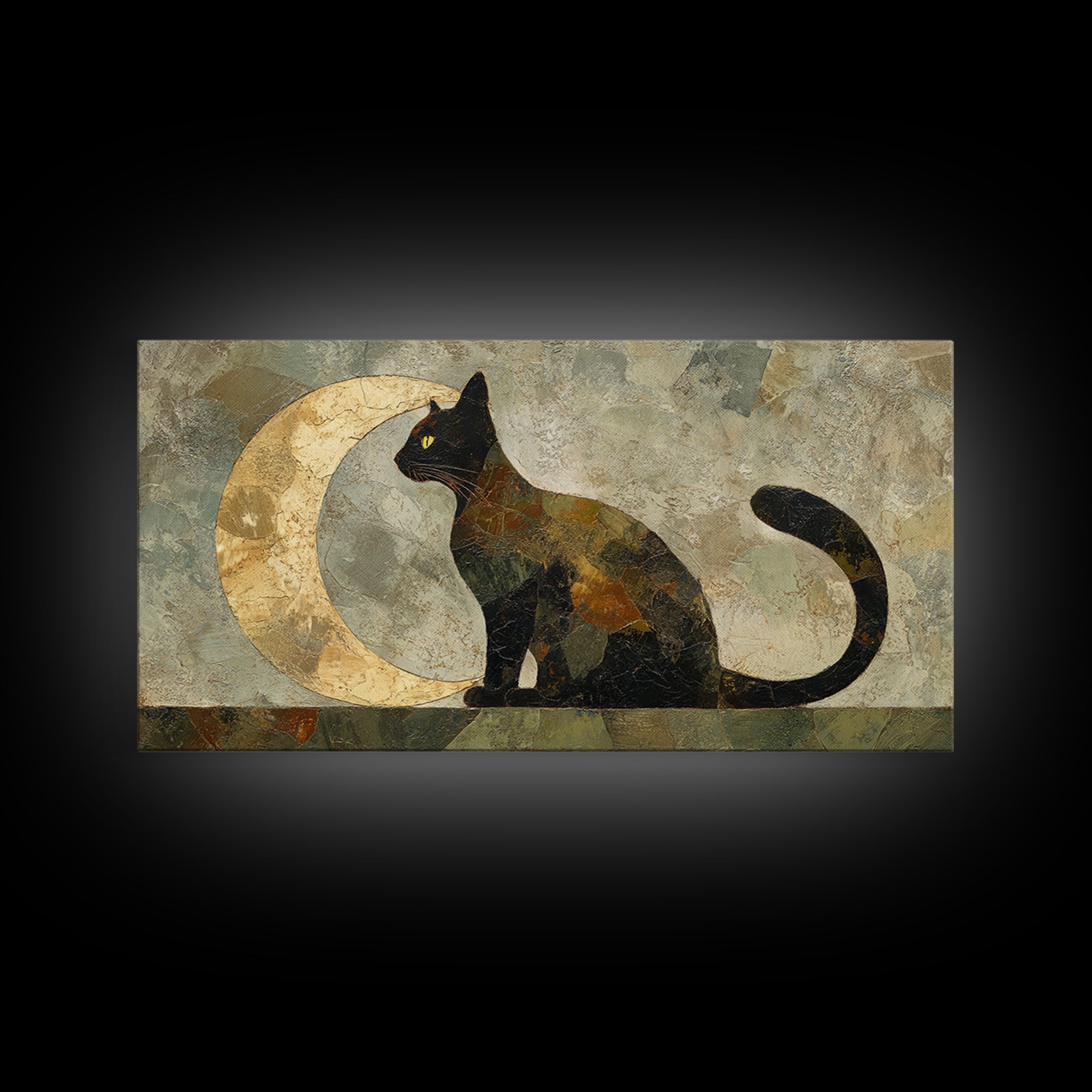 Black Cat Silhouette Framed Canvas Print, Black and White Art, Room Decor, Living Room Decor, Fine Art, Monochrome, Art Print, BAW-2x1-12