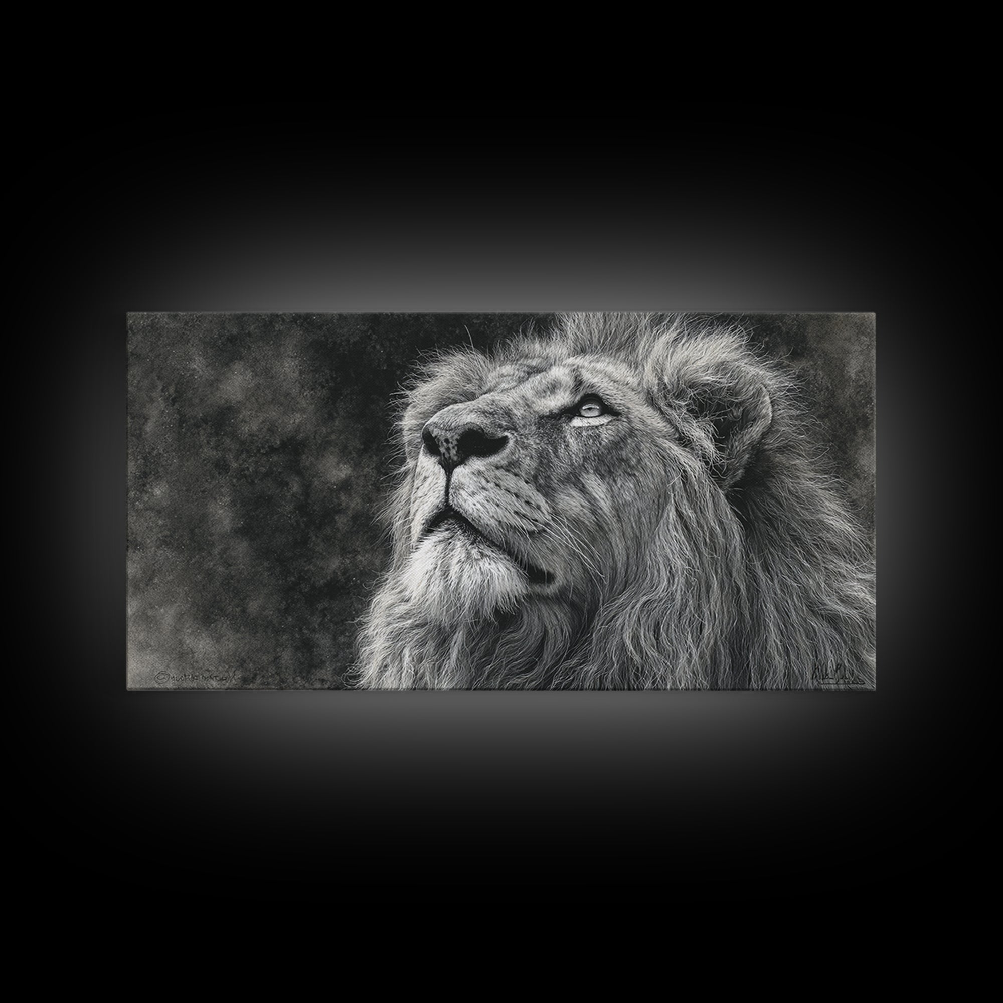 Dramatic Black and White Lion Portrait Canvas Print, Black and White Art, Halloween Decor, Living Room Decor, Monochrome, BAW-2x1-13
