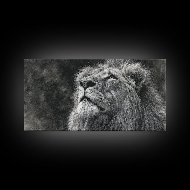 Dramatic Black and White Lion Portrait Canvas Print, Black and White Art, Halloween Decor, Living Room Decor, Monochrome, BAW-2x1-13