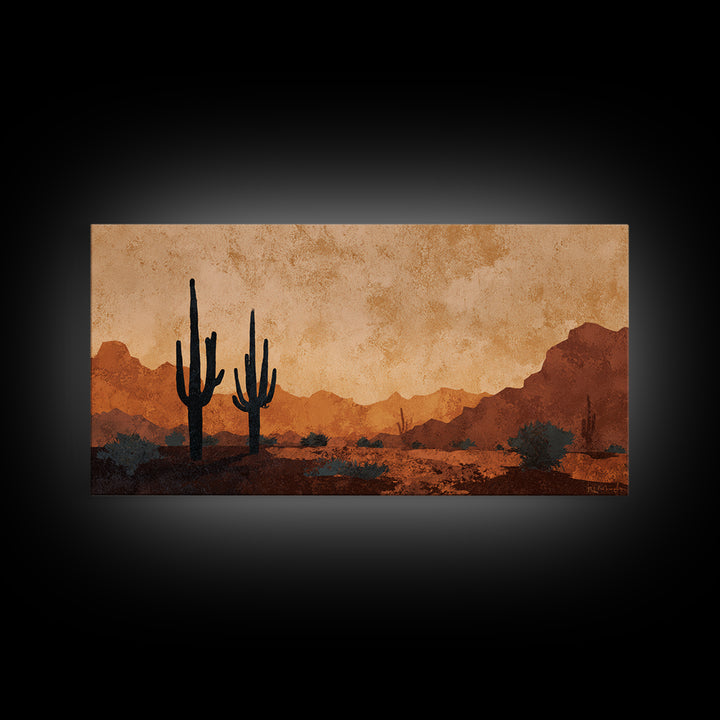 Monochrome Desert Cactus Silhouette Canvas Print, Black and White Art, Print, Living Room Decor, Watercolor Art, Monochrome, BAW-2x1-17