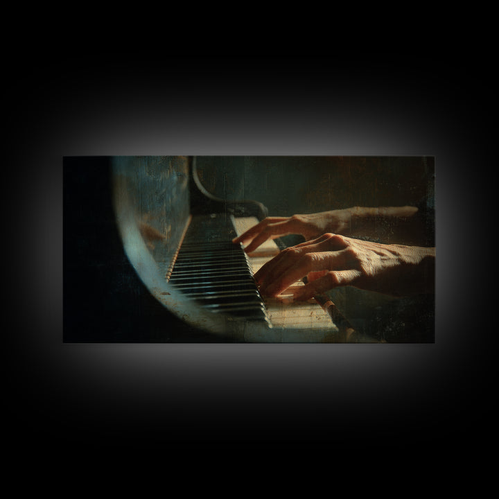 Piano Keys and Hands Framed Canvas Print, Black and White Art, Room Decor, Living Room Decor, Fine Art, Monochrome, Art Print, BAW-2x1-18