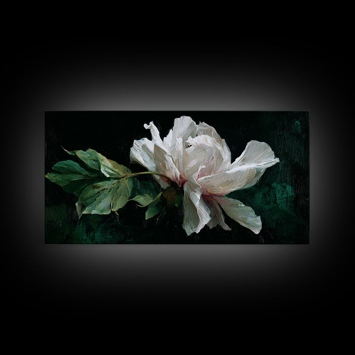 White Flower on Deep Black Background Canvas Print, Black and White Art, Wall Art, Living Room Decor, Watercolor Art, BAW-2x1-32