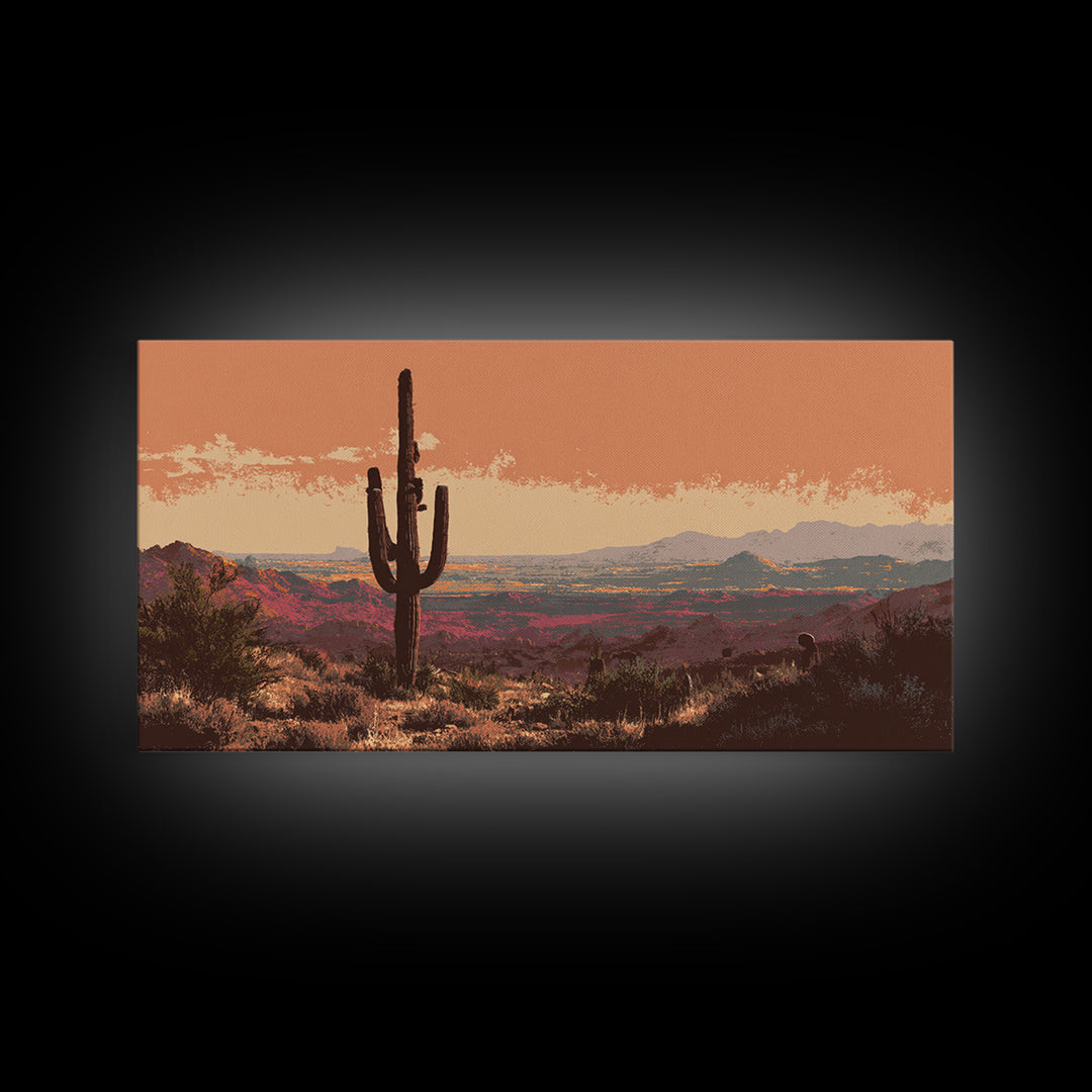 Monochrome Desert Cactus Silhouette Canvas Print, Black and White Art, Print, Living Room Decor, Watercolor Art, Monochrome, BAW-2x1-41