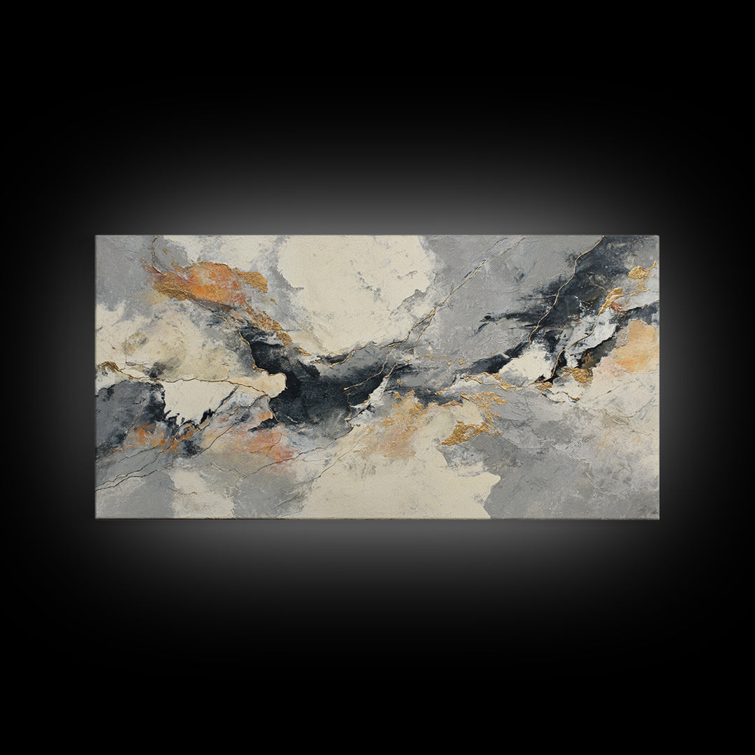 Abstract Marble Texture Framed Canvas Print, Black and White Art, Living Room Wall Art, Living Room Decor, Abstract Art, BAW-2x1-59